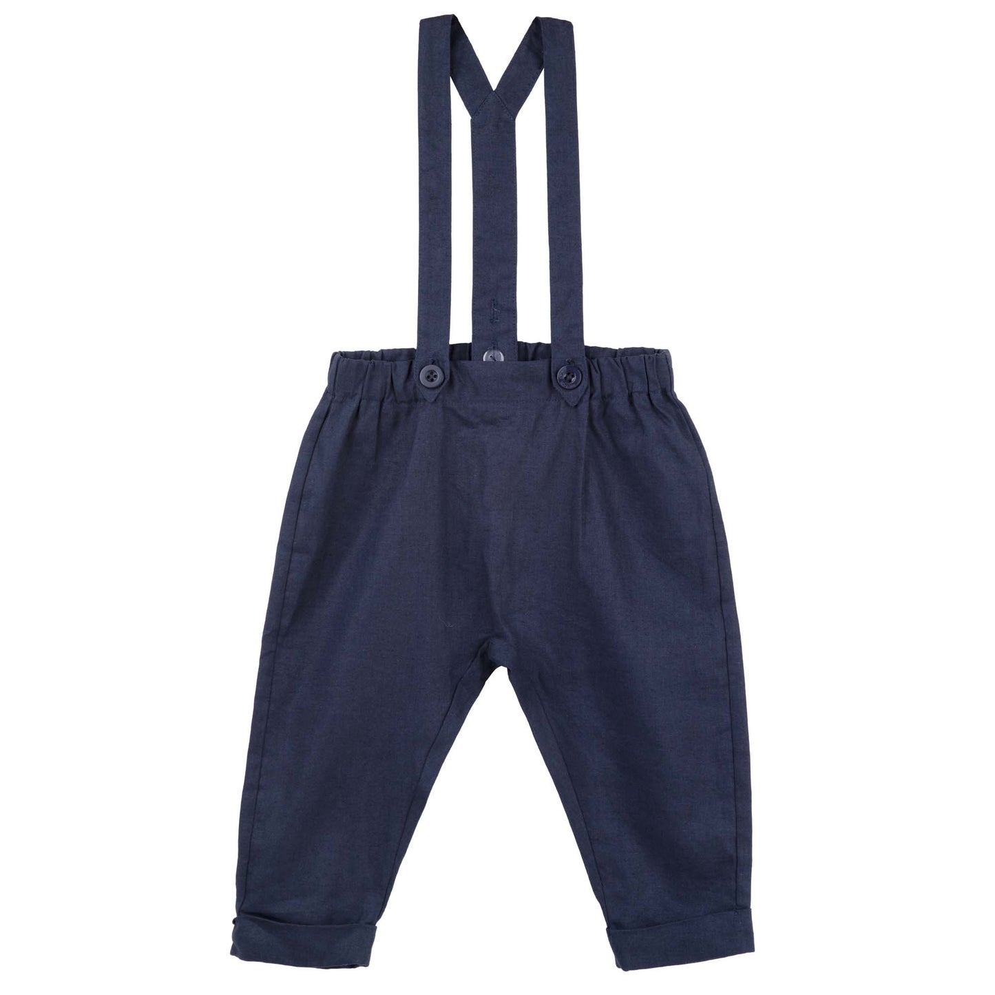 Designer Kidz | Finley Linen Suspender Pants | Navy