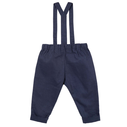 Designer Kidz | Finley Linen Suspender Pants | Navy