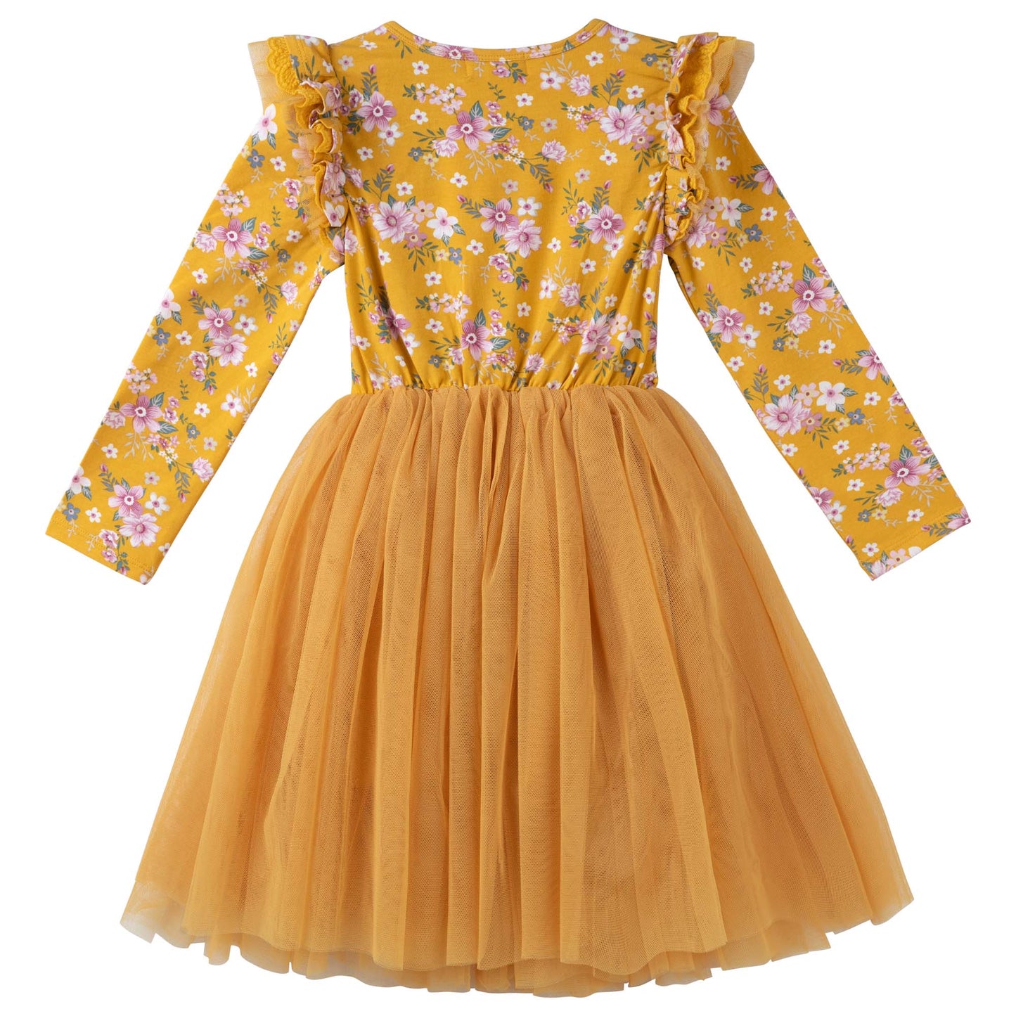 Designer Kidz | Millie Floral Long Sleeve Tutu Dress | Honey Gold