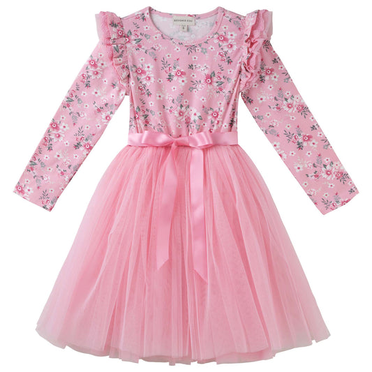 Designer Kidz | Millie Floral Long Sleeve Tutu Dress | Pink