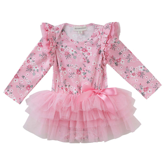 Designer Kidz | Millie Floral Long Sleeve Tutu Dress | Pink
