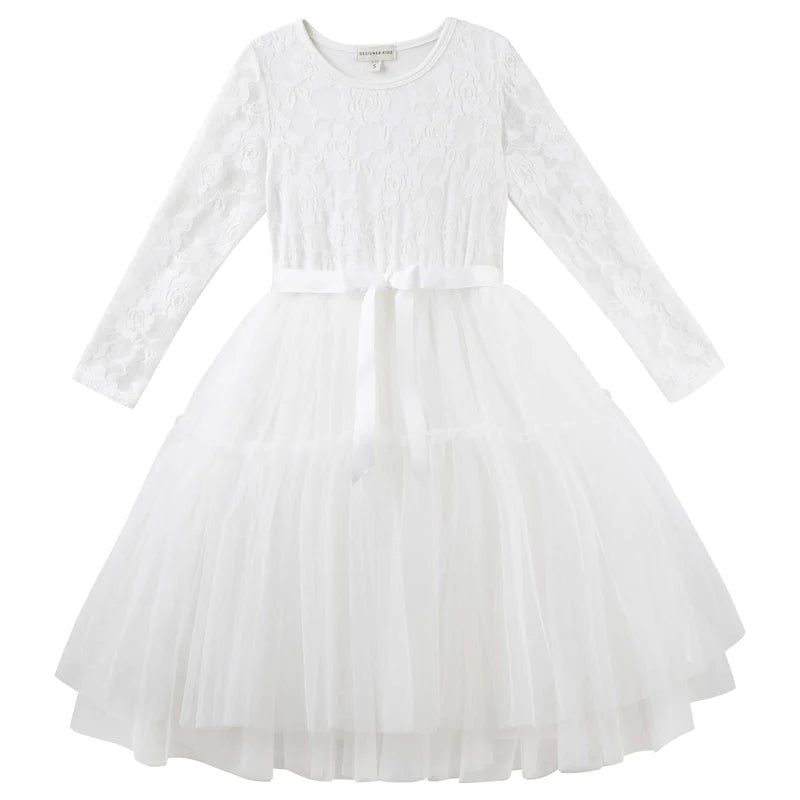 Designer Kidz | Princess Lace Long Sleeve | Tutu Dress | Ivory