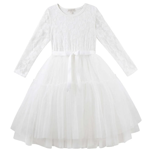 Designer Kidz | Princess Lace Long Sleeve | Tutu Dress | Ivory