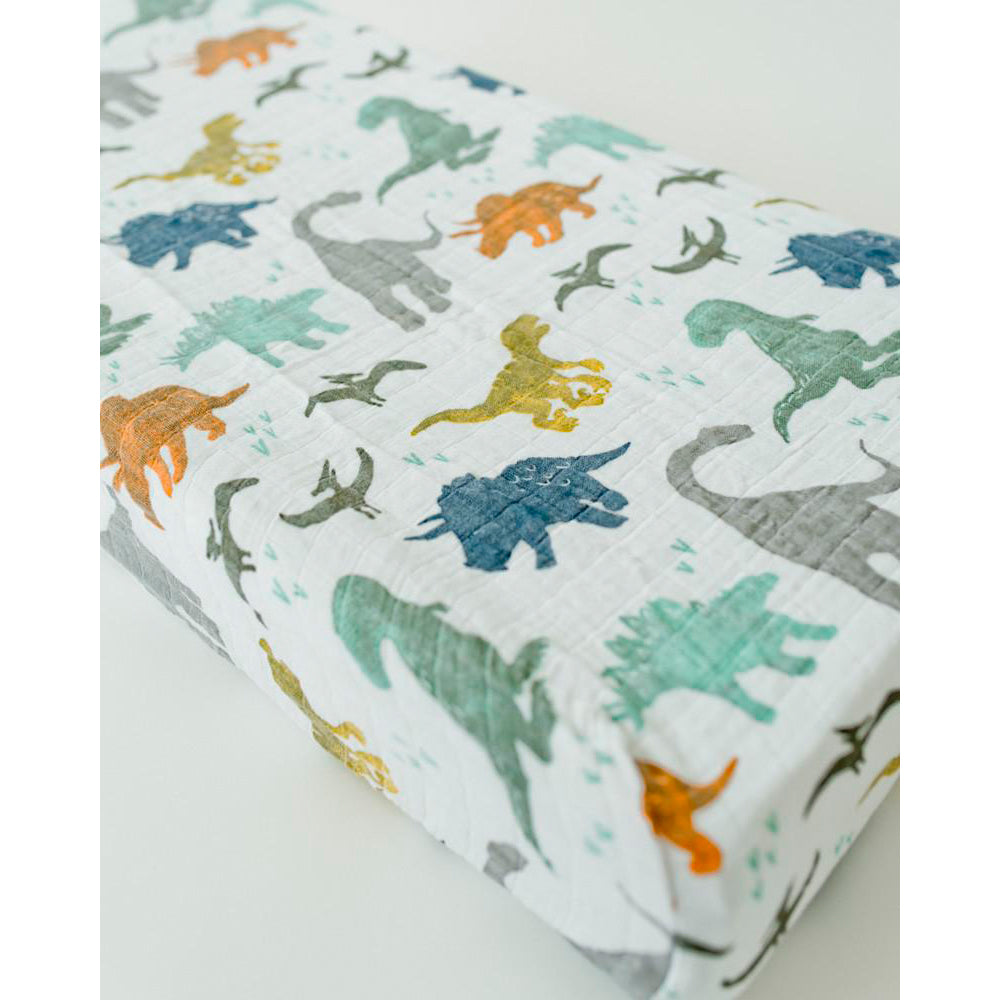 Little Unicorn | Muslin Changing Pad Cover / Bassinet Sheet | Dino Friends