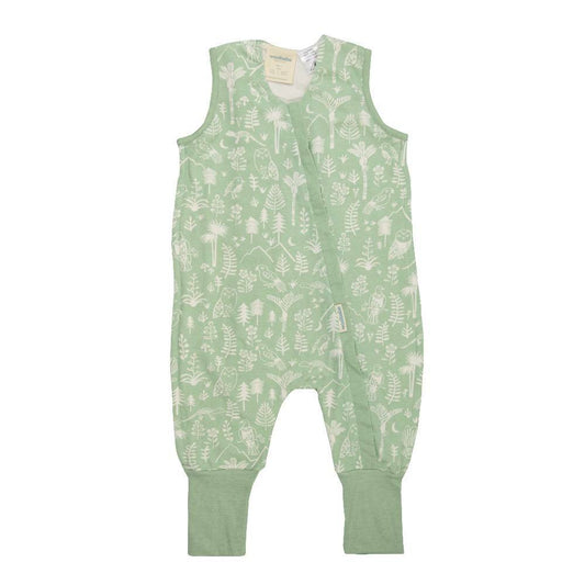 Woolbabe 3-Seasons Merino/Organic Cotton Sleeping Suit - Print - Moss Wilderness