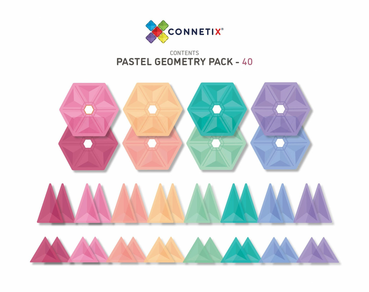 Connetix | Magnetic Tiles | Pastel Geometry Pack | 40 Pieces