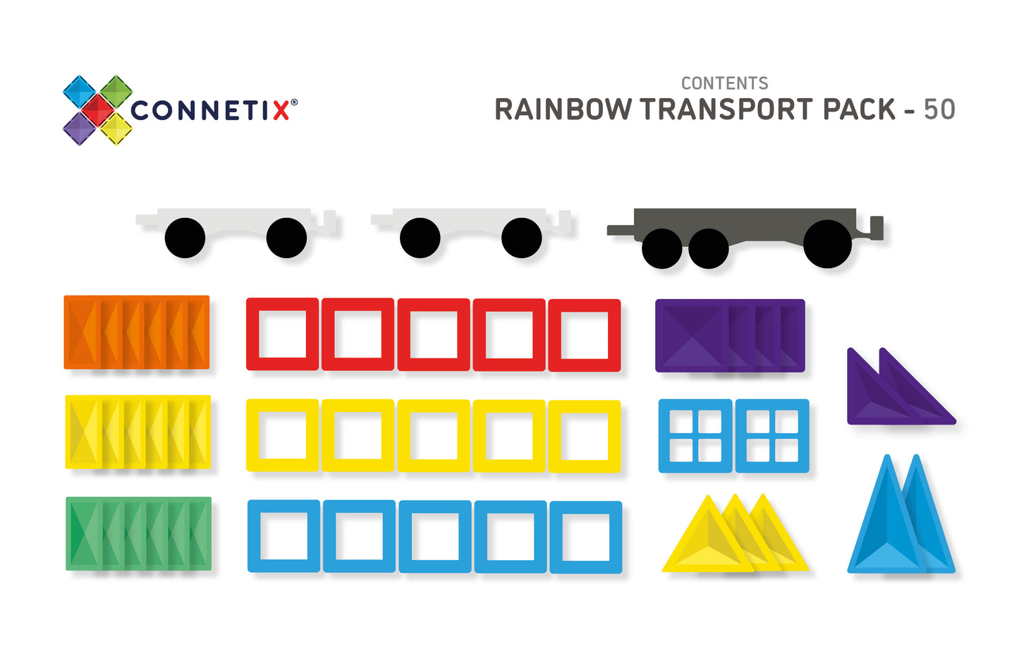 Connetix | Magnetic Tiles | Rainbow Transport Pack | 50 pieces