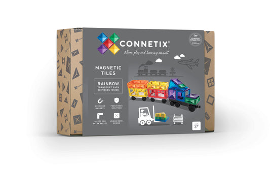 Connetix | Magnetic Tiles | Rainbow Transport Pack | 50 pieces