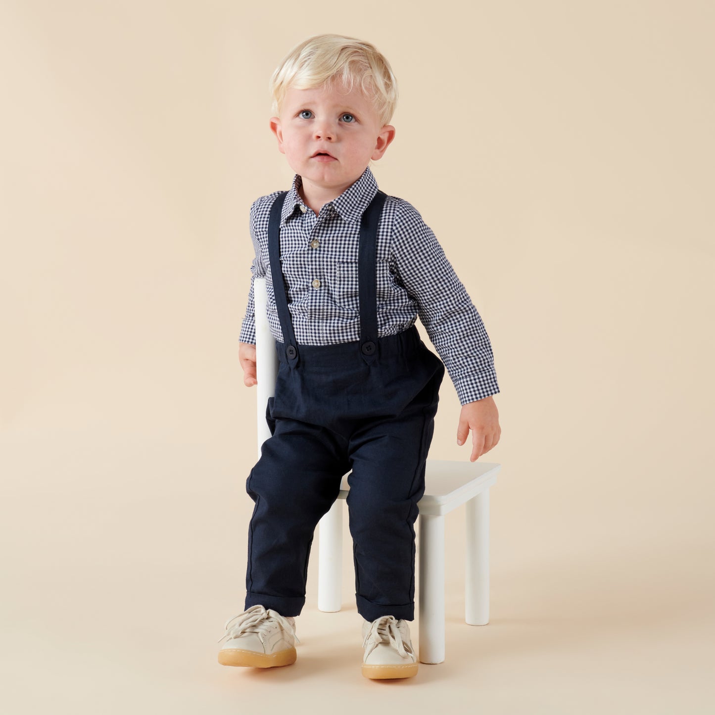 Designer Kidz | Finley Linen Suspender Pants | Navy