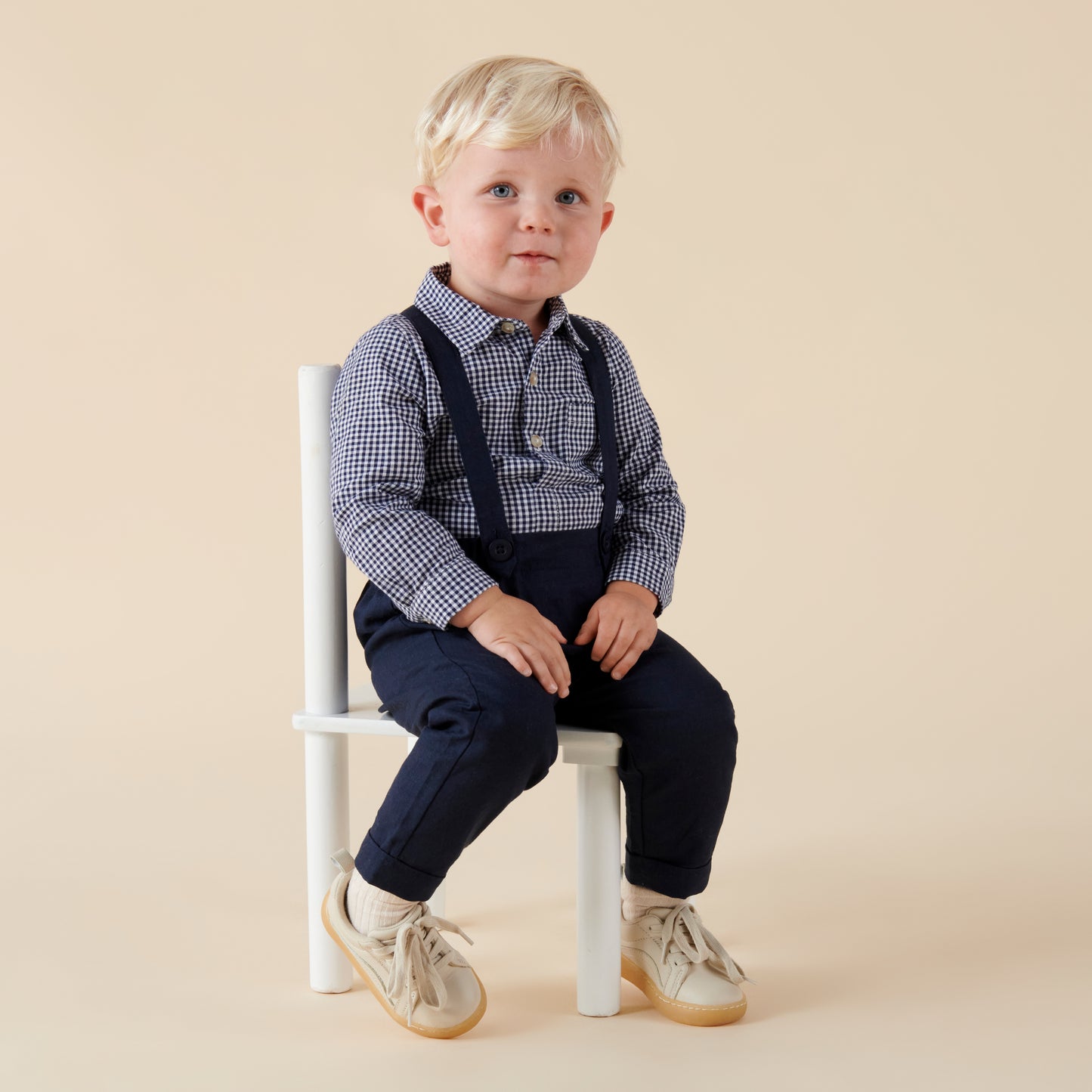 Designer Kidz | Finley Linen Suspender Pants | Navy