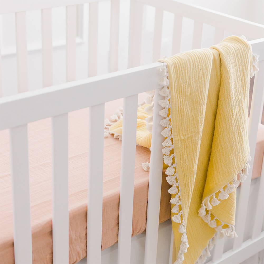 Crane Baby | 6 Layer Muslin Blanket | Ochre