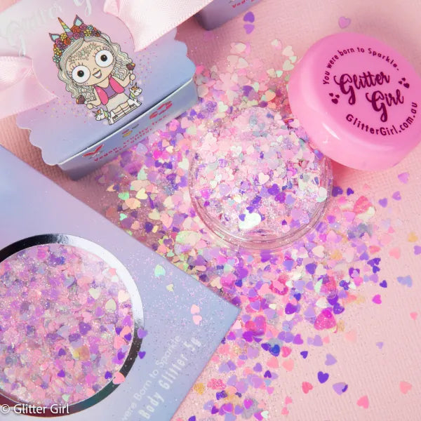 Glitter Girl | Glitter | Cupcake | 10g Pot | Pastel Pink Hearts