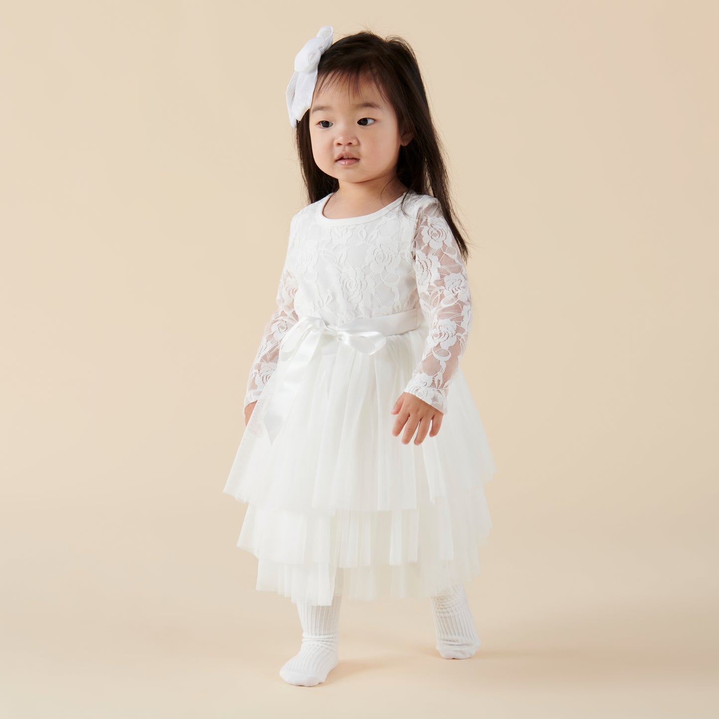 Designer Kidz | My First Lace Long Sleeve Tutu Dress | Ivory