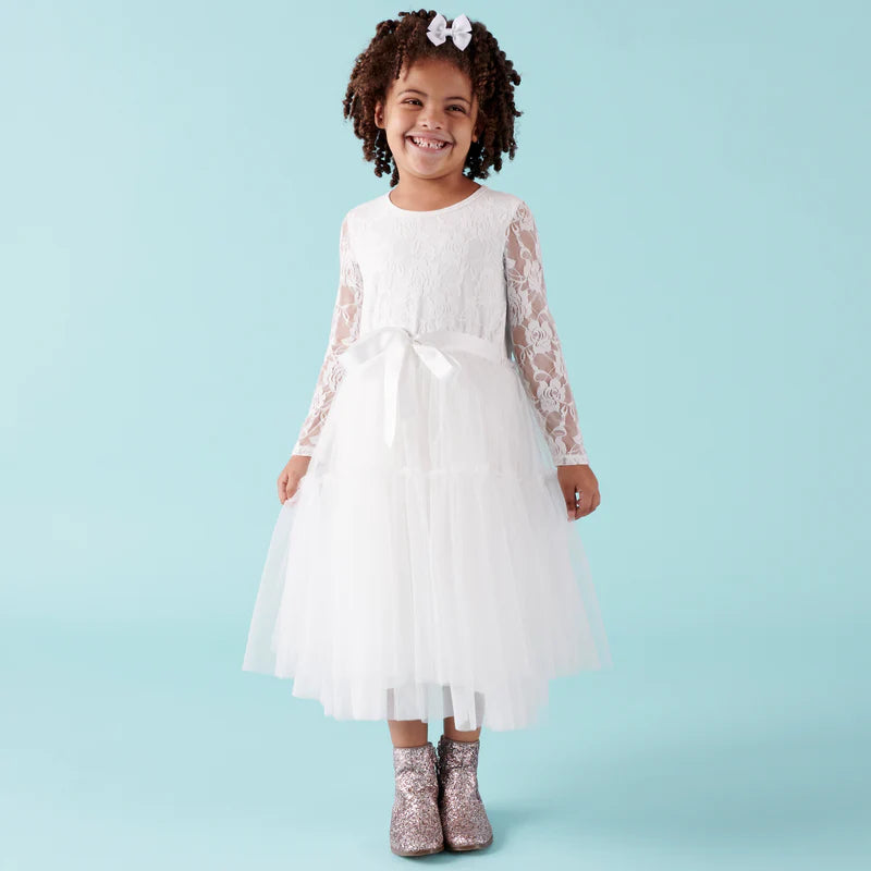 Designer Kidz | Princess Lace Long Sleeve | Tutu Dress | Ivory