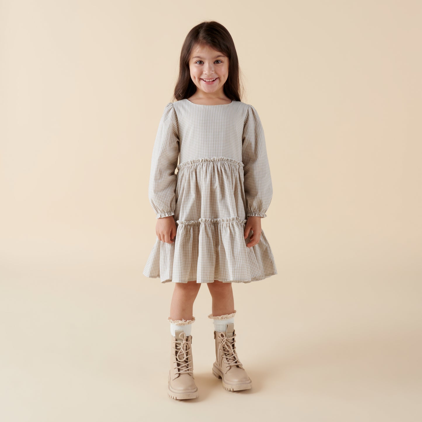 Designer Kidz | Isla Gingham Long Sleeve Dress | Sage