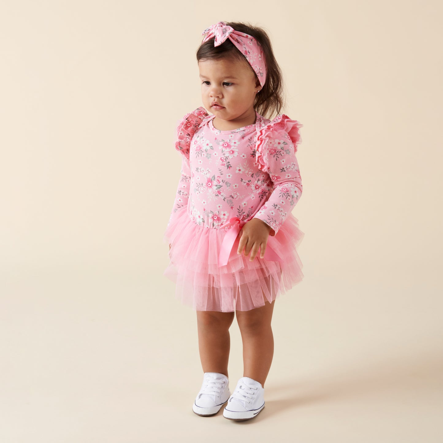 Designer Kidz | Millie Floral Long Sleeve Tutu Dress | Pink