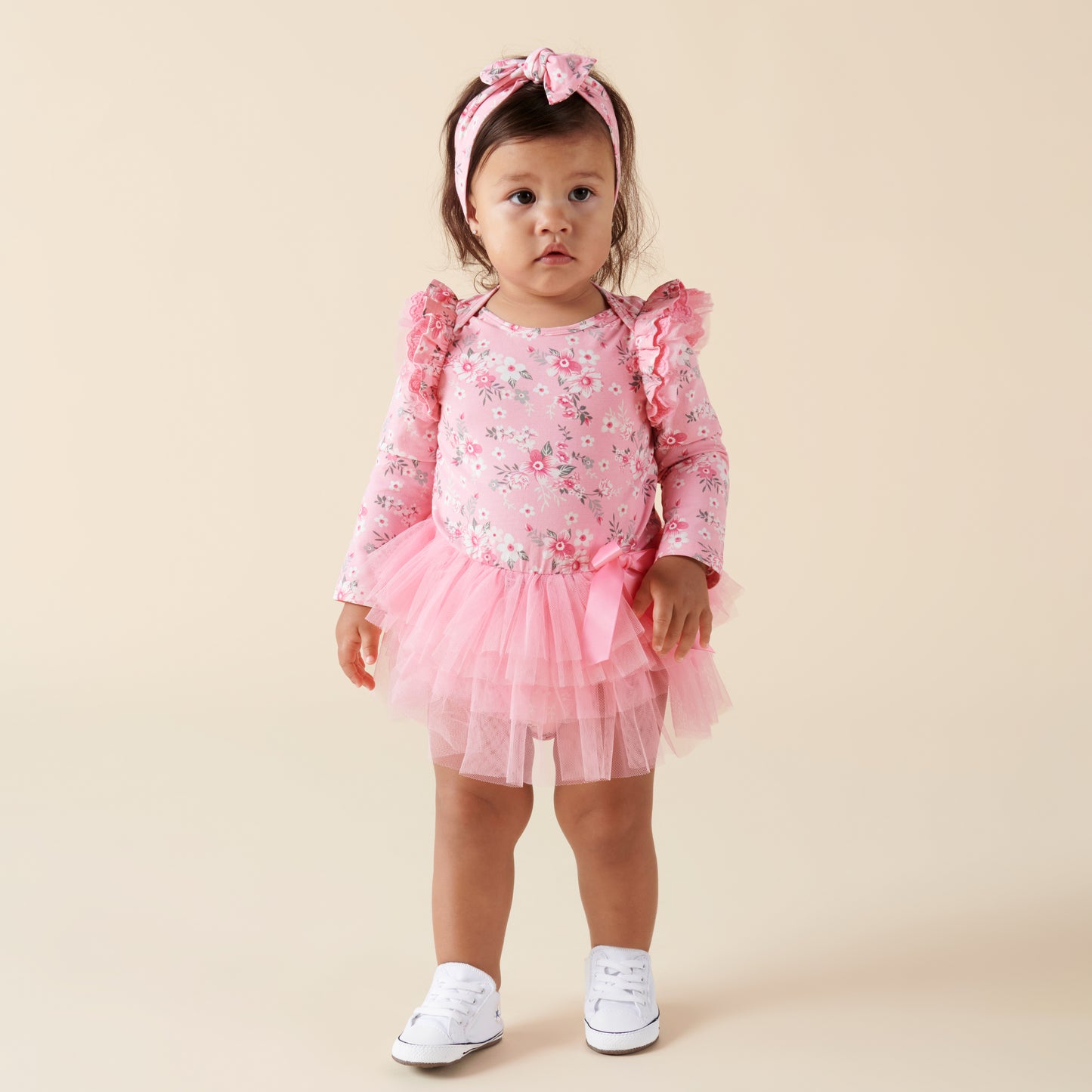 Designer Kidz | Millie Floral Long Sleeve Tutu Dress | Pink