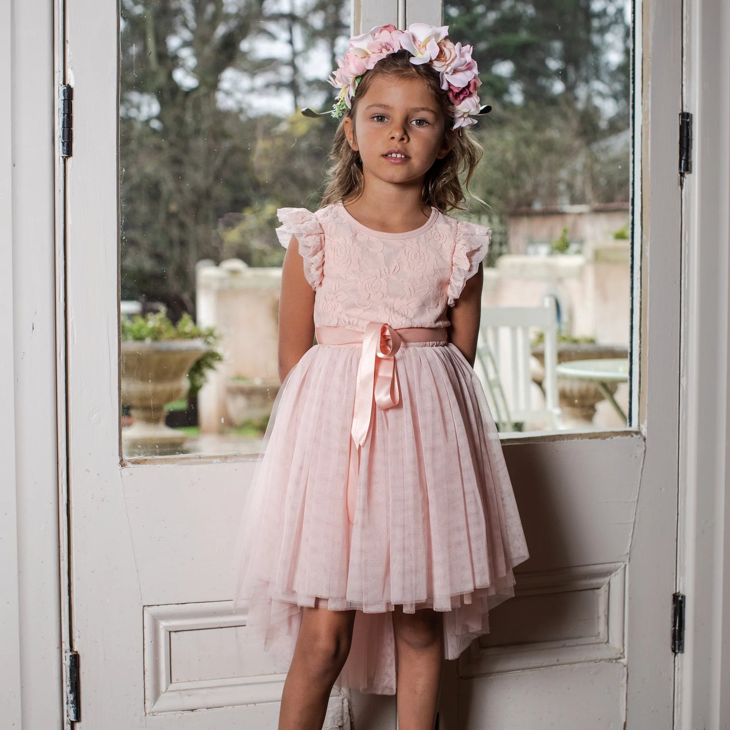 Designer Kidz | Libby Lace Short Sleeved Tutu Dress | Tea Rose