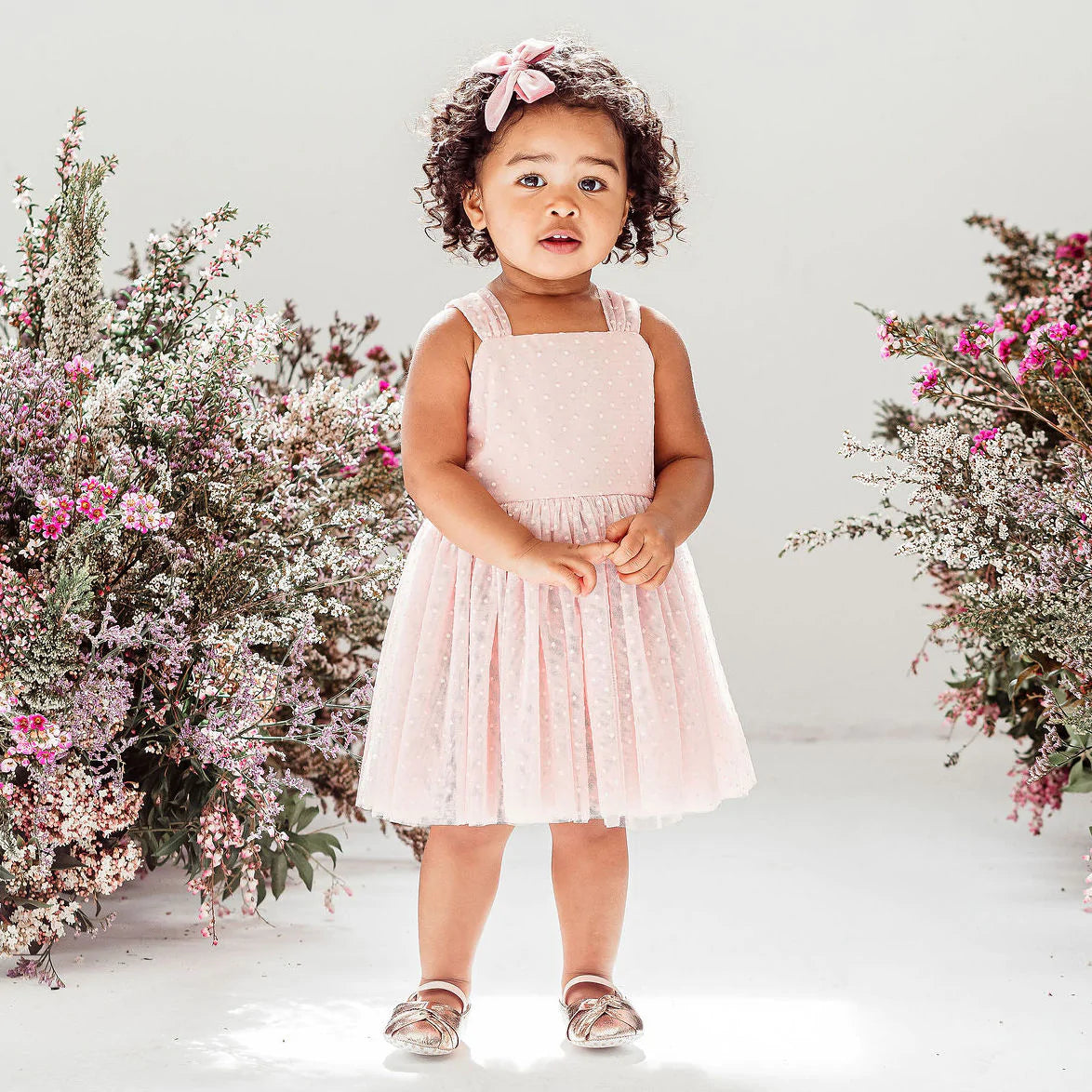 Designer Kidz | Emmy Flocked Spot Romper | Tea Rose (Size 6-12 Months)
