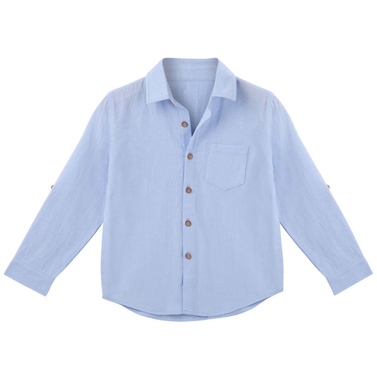 Designer Kidz | Archie Long Sleeved Button Shirt | Blue