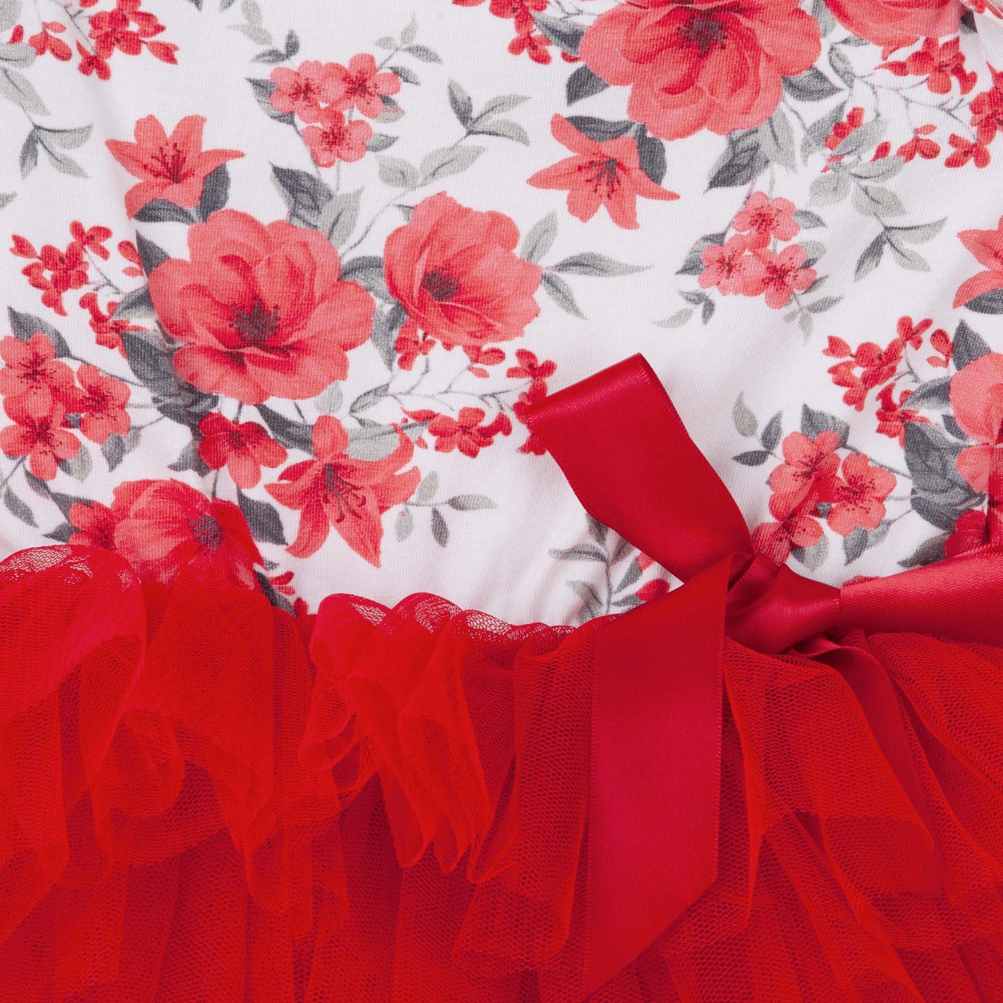Designer Kidz | Camilla Floral Short Sleeved Tutu Romper | Red