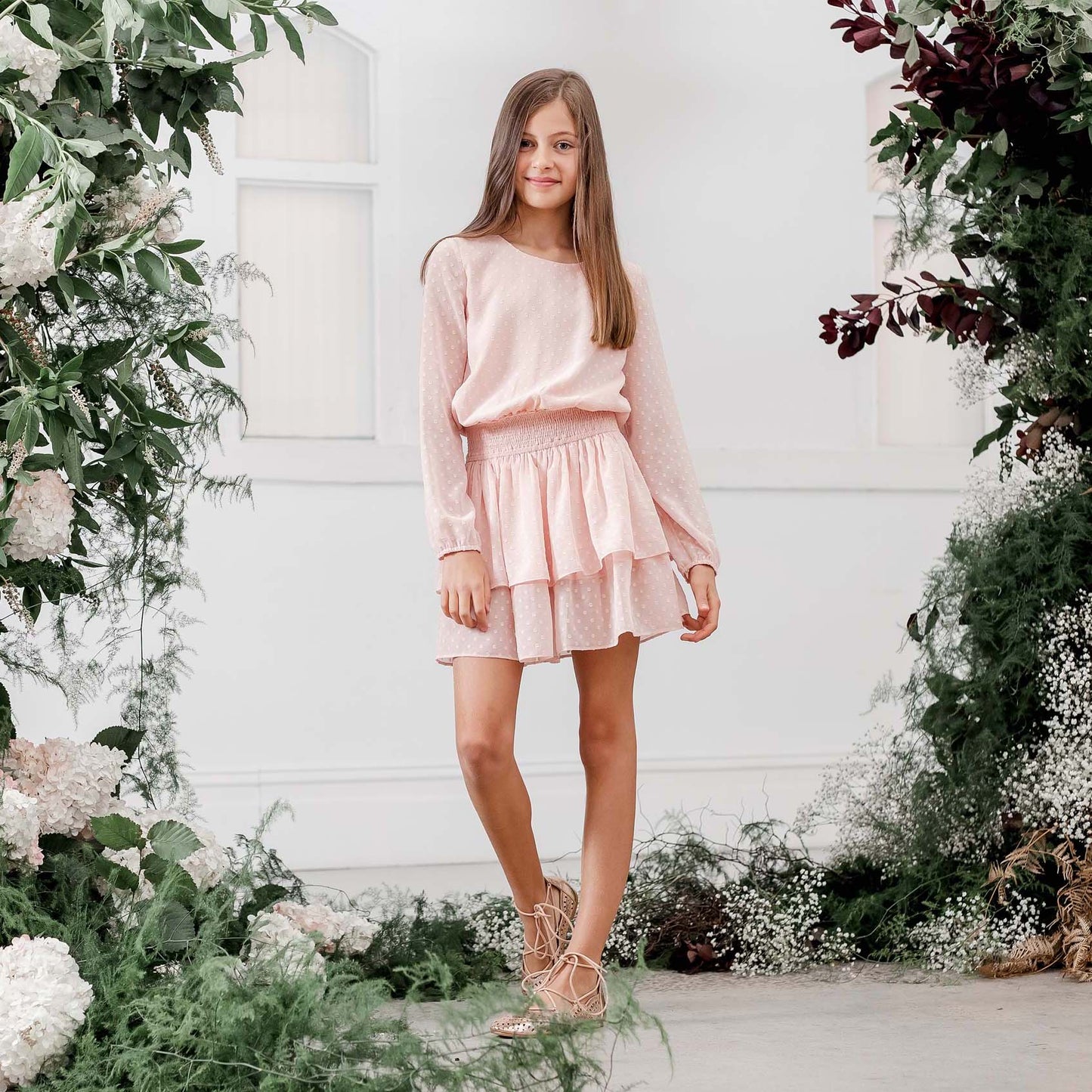 Designer Kidz | Willow Long Sleeve Spot Dress | Pink | Size 8