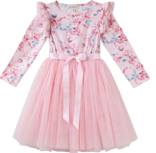 Designer Kidz | Rose Bow | Long Sleeve Tutu Dress | Pink