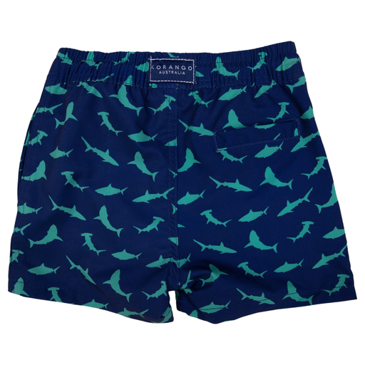 Korango | Shark Print Quick Dry Boardies | Navy | Size 5Y